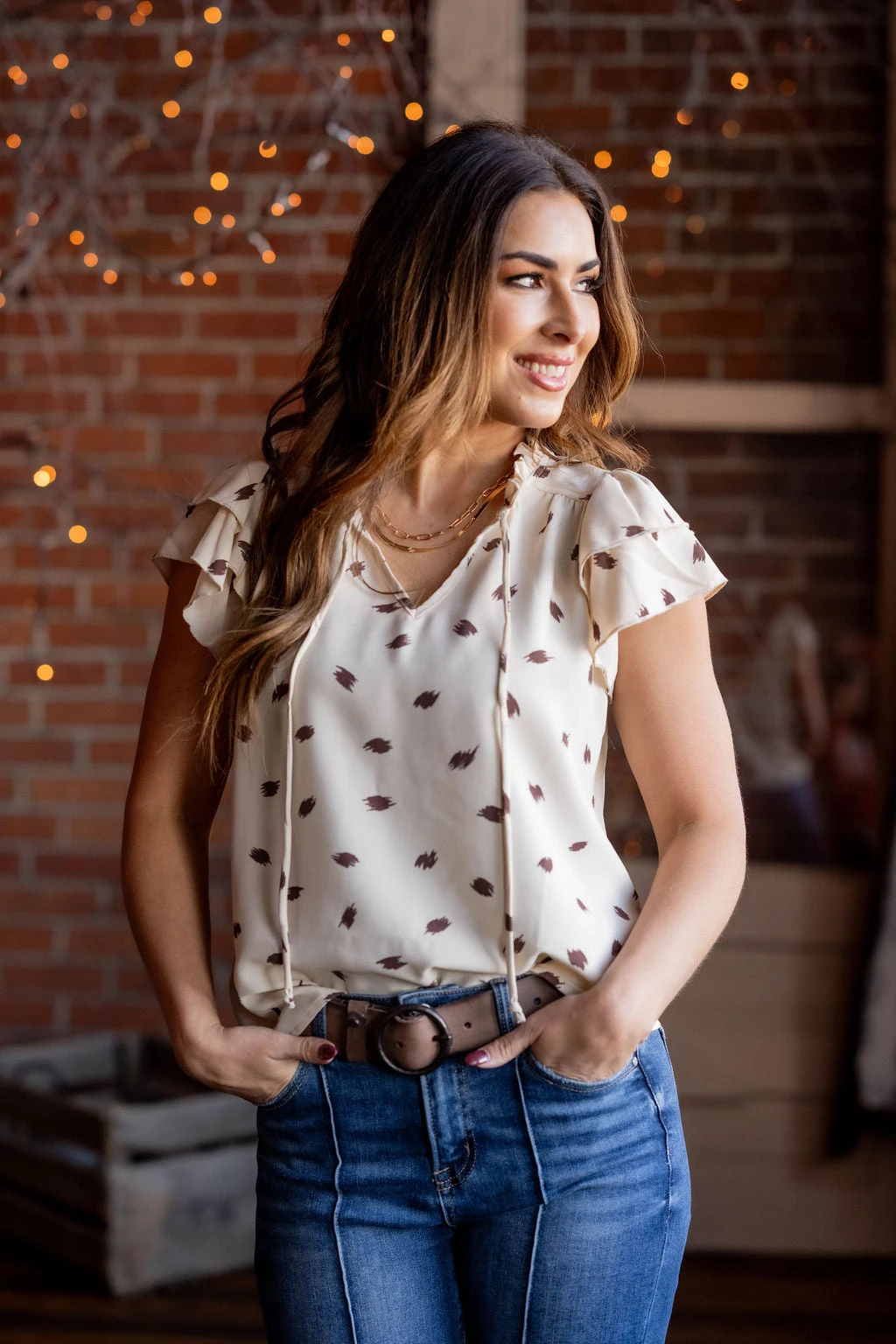 Sketched Dual Flutter Tie Blouse 2 Sketched Dual Flutter Tie Blouse - Image 2