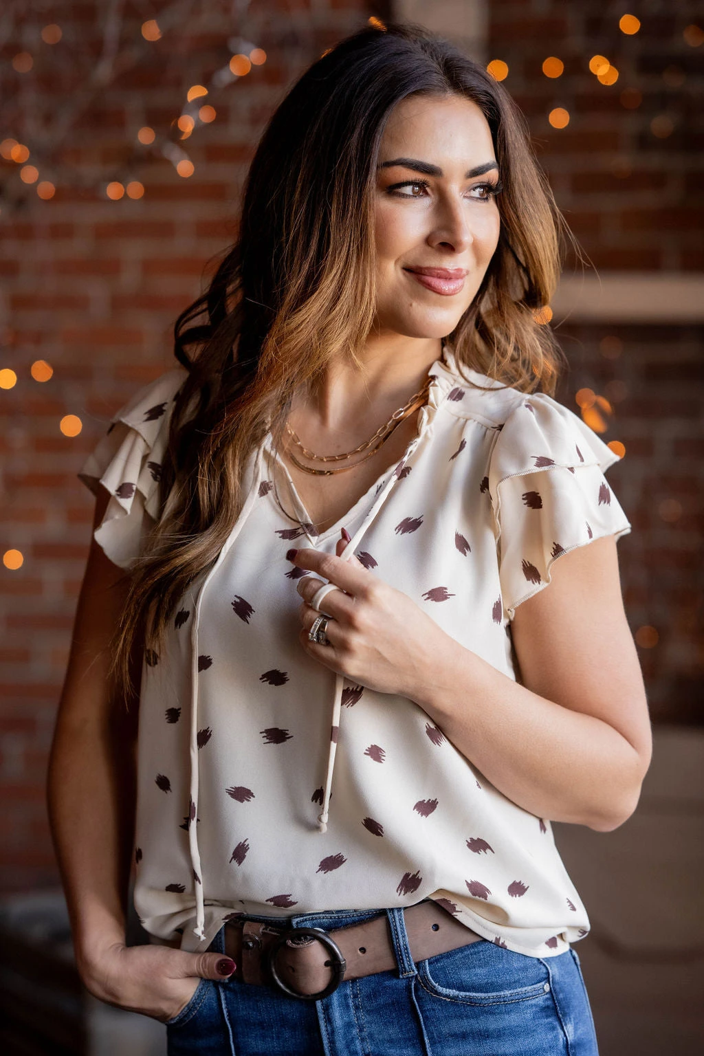 Sketched Dual Flutter Tie Blouse 3 Sketched Dual Flutter Tie Blouse - Image 3