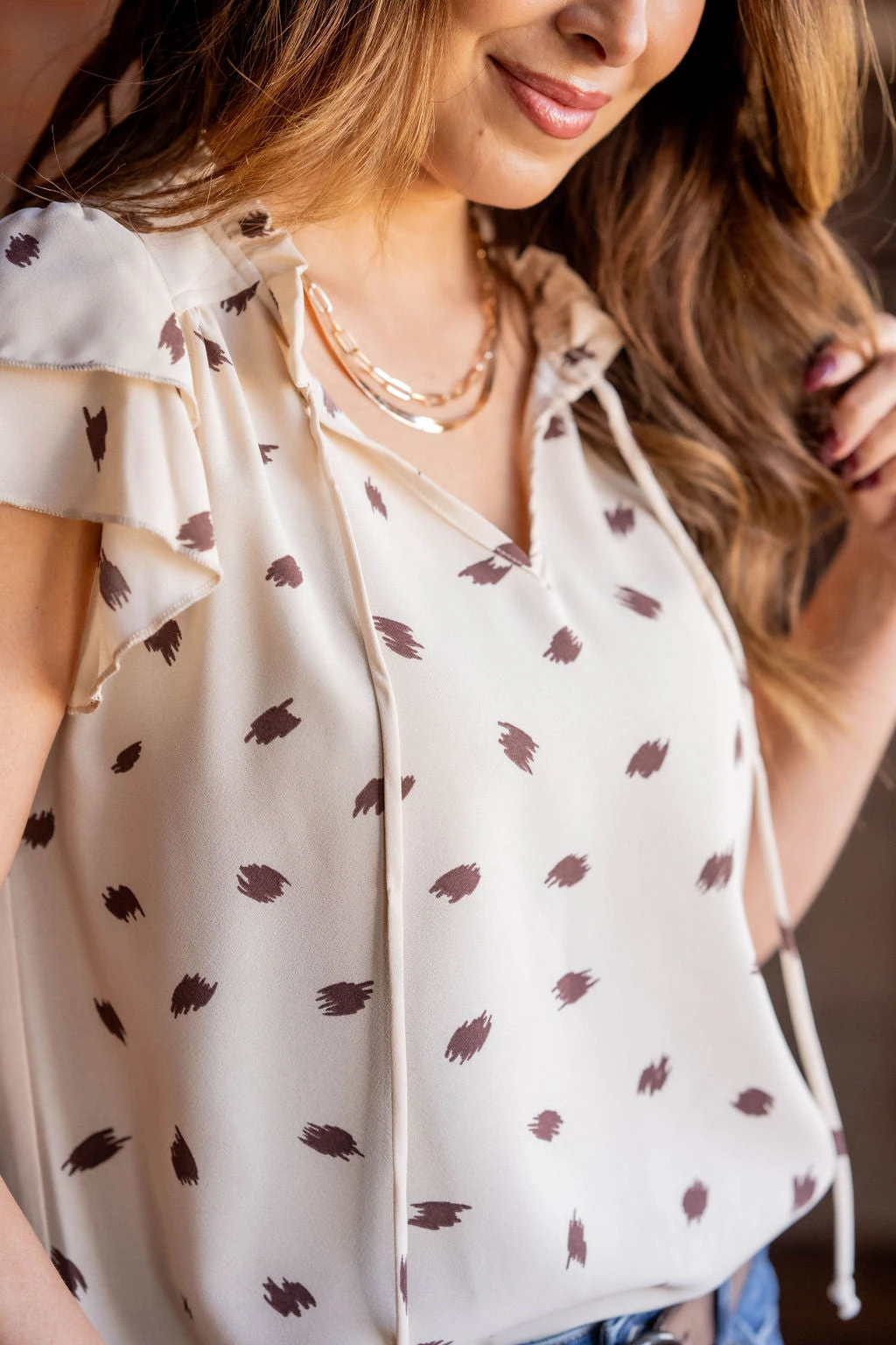 Sketched Dual Flutter Tie Blouse 6 Sketched Dual Flutter Tie Blouse - Image 6