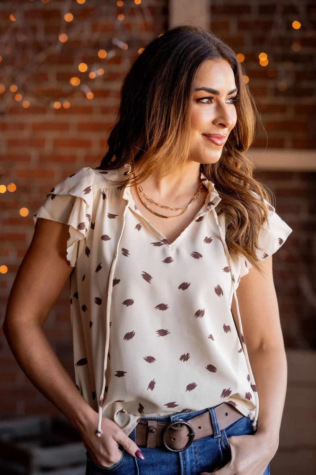 Sketched Dual Flutter Tie Blouse 7 Sketched Dual Flutter Tie Blouse - Image 7