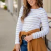 Classic Striped Side Slit Long Sleeve Tee