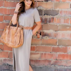 Half Sleeve Side Slit Midi Dress -Women's Clothing Store untitled 8417