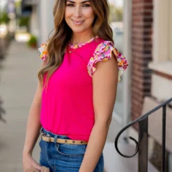 Vibrant Floral Flutter Trim Tee -Women's Clothing Store untitled 8439 054434b3 618d 45cb 8aba 00e55ceb5b88