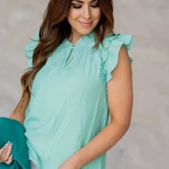 Dual Flutter Button Neck Blouse