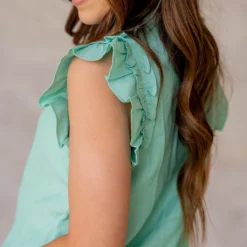 Dual Flutter Button Neck Blouse -Women's Clothing Store untitled 8481