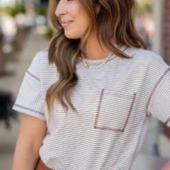 Bold Stitched Striped Pocket Tee