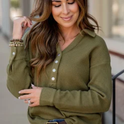 Thermal Collar Accented Button Pullover