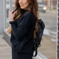 Subtle Ribbed Mock Neck Sweatshirt -Women's Clothing Store untitled 8527