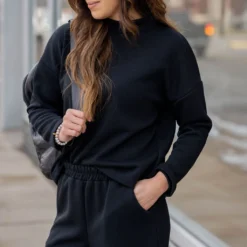 Subtle Ribbed Mock Neck Sweatshirt -Women's Clothing Store untitled 8530