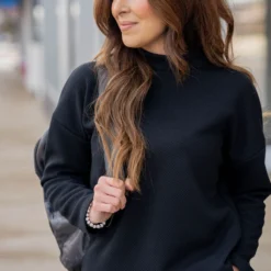 Subtle Ribbed Mock Neck Sweatshirt -Women's Clothing Store untitled 8554