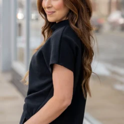 Subtle Ribbed Mock Neck Tee -Women's Clothing Store untitled 8578