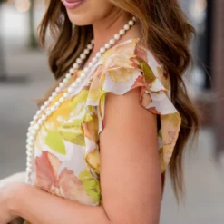 Elegant Floral Flutter Trim Dress -Women's Clothing Store untitled 8579