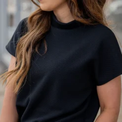 Subtle Ribbed Mock Neck Tee -Women's Clothing Store untitled 8582