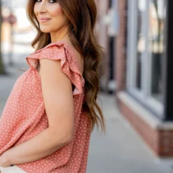 Specked Dual Flutter Trim Blouse -Women's Clothing Store untitled 8599