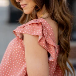 Specked Dual Flutter Trim Blouse -Women's Clothing Store untitled 8605