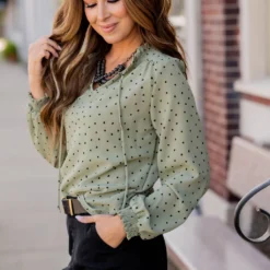 Polka Dottie Cinched Trim Blouse -Women's Clothing Store untitled 8632
