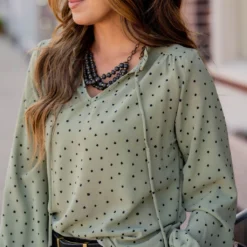 Polka Dottie Cinched Trim Blouse -Women's Clothing Store untitled 8633