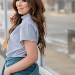 Subtle Ribbed Mock Neck Tee -Women's Clothing Store untitled 8645