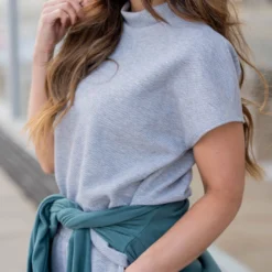 Subtle Ribbed Mock Neck Tee -Women's Clothing Store untitled 8647