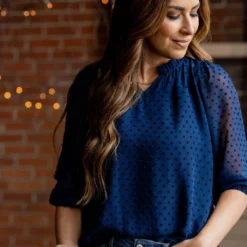 Mini Dot Sheer Sleeve V Blouse -Women's Clothing Store untitled 8680