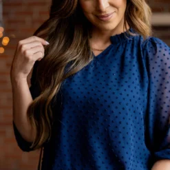 Mini Dot Sheer Sleeve V Blouse -Women's Clothing Store untitled 8686