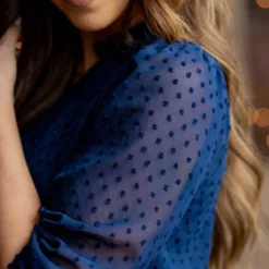 Mini Dot Sheer Sleeve V Blouse -Women's Clothing Store untitled 8691