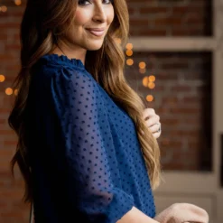 Mini Dot Sheer Sleeve V Blouse -Women's Clothing Store untitled 8697