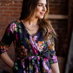 Painted Blooms Tie Waist Dress -Women's Clothing Store untitled 8702