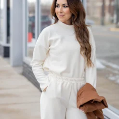 Subtle Ribbed Mock Neck Sweatshirt -Women's Clothing Store untitled 8710