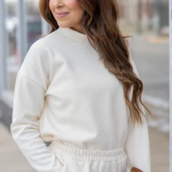 Subtle Ribbed Mock Neck Sweatshirt -Women's Clothing Store untitled 8721