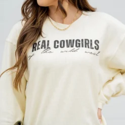 Real Cowgirls Waffled Graphic Crewneck -Women's Clothing Store untitled 8731
