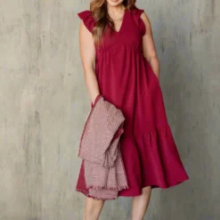 Ruffle Bottom V Midi Dress -Women's Clothing Store untitled 8761