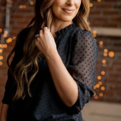 Mini Dot Sheer Sleeve V Blouse -Women's Clothing Store untitled 8769