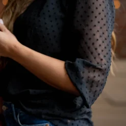 Mini Dot Sheer Sleeve V Blouse -Women's Clothing Store untitled 8771