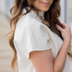 Subtle Ribbed Mock Neck Tee -Women's Clothing Store untitled 8774