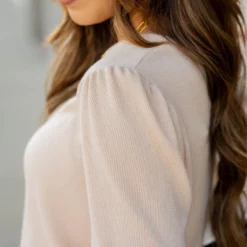 Ribbed Gathered Shoulder Tee -Women's Clothing Store untitled 8796 478207