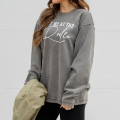 Meet Me At The Rodeo Waffled Graphic Crewneck -Women's Clothing Store untitled 8801