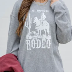 All American Rodeo Waffled Graphic Crewneck 16 All American Rodeo Waffled Graphic Crewneck -Women's Clothing Store untitled 8847
