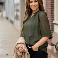 Mini Dot Sheer Sleeve V Blouse -Women's Clothing Store untitled 8858