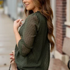 Mini Dot Sheer Sleeve V Blouse -Women's Clothing Store untitled 8863