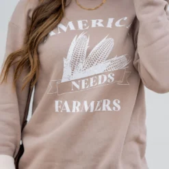 Bold America Needs Farmers Graphic Crewneck -Women's Clothing Store untitled 8895