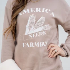 Bold America Needs Farmers Graphic Crewneck -Women's Clothing Store untitled 8901