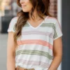 Quad Striped V-Neck Tee