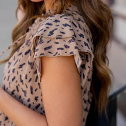 Brush Stroked Dual Flutter Tie Blouse -Women's Clothing Store untitled 8905