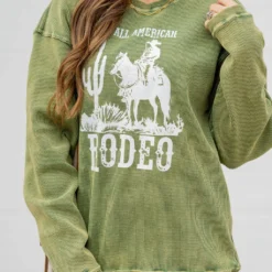 All American Rodeo Waffled Graphic Crewneck 20 All American Rodeo Waffled Graphic Crewneck -Women's Clothing Store untitled 8912