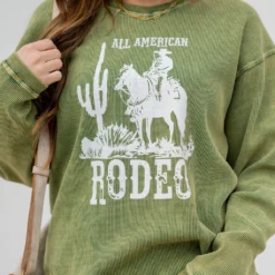 All American Rodeo Waffled Graphic Crewneck 23 All American Rodeo Waffled Graphic Crewneck -Women's Clothing Store untitled 8937
