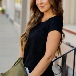 Heavily Ribbed Short Sleeve Tee -Women's Clothing Store untitled 8946 750611