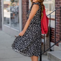 Blocked Confetti Ruffle Bottom Midi Dress -Women's Clothing Store untitled 9001