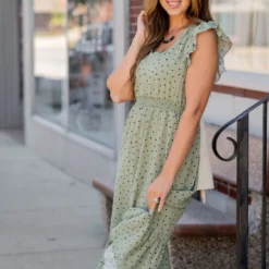 Polka Dottie Ruffle Trim Midi Dress -Women's Clothing Store untitled 9023