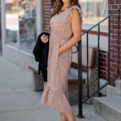 Polka Dottie Ruffle Trim Midi Dress -Women's Clothing Store untitled 9049